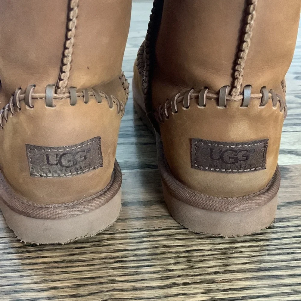 Ugg Chestnut Brown Leather Shearling Short Boot